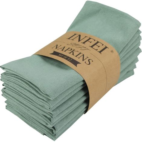Serviettes en Tissu de dîner en Tissu mélangé en Lin de Couleur Unie - Lot de 12 (40 x 40 cm) - pour événements et Usage Domestique (Sauge Vert) (1/5)