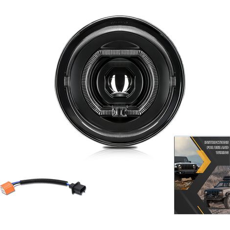 Phare LED Rond de 7 Pouces, Connecteur H4 pour Moto, 4 Modes D'éclairage, Compatible avec la Plupart des motos. (1/5)