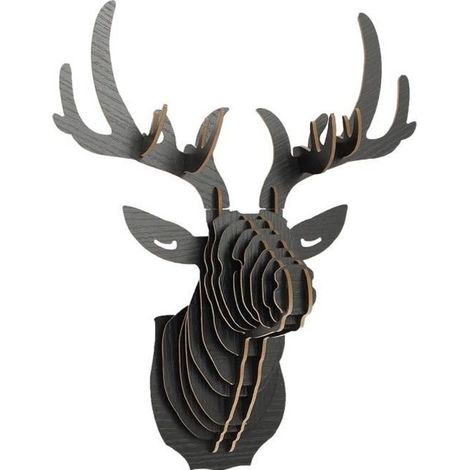 Décoration Murale - TEMPSA - Tête de Cerf Sculpture DIY 3D Bois - Noir - Contemporain - Design (1/4)