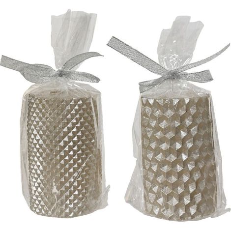 CANDELA CHAMPAGNE PILLAR METALLIZZATA E GLITTERATA 10 CM ASSORT PREZZO CADUNO