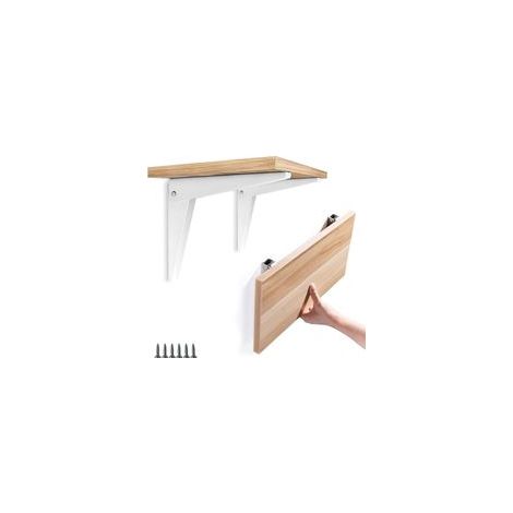 Support mural pour panneaux muraux Mural Pliant (2 pièces), support mural pliable et rabattable en métal blanc, 20 cm – idéal pour étagères légères et décoration intérieure (1/5)