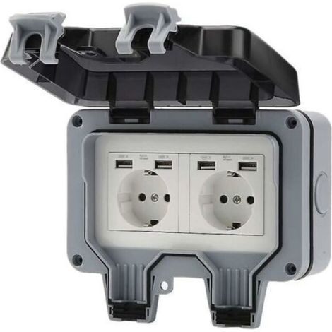Garden Socket Outdoor Socket Wall Socket USB 16A Rainproof Charging Socket (1/4)