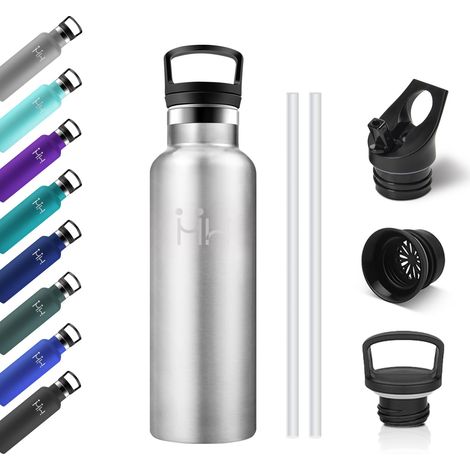 Gourde Inox 500ml, Bouteille Isotherme Acier Inoxydable, Étanche et Réutilisable, Bouteille Isotherme Double Paroi, Gourde avec Paille, sans BPA, pour Adulte, l'école, Cyclisme, Randonnée, Jogging (1/5)