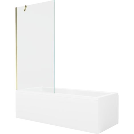 Mexen Cubik baignoire rectangulaire 160 x 70 cm avec habillage et paroi 1-volet 90 cm, transparent, doré - 550316070X9509000050 (1/5)