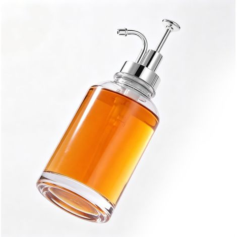 Distributeur de savon transparent, bouteille de sirop en verre épais avec entonnoir pour salle de bains cuisine café 2 pièces argent + autocollants 2 pièces (1/5)