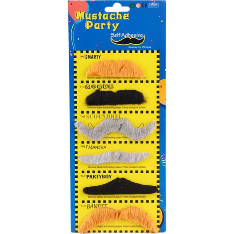 Lot de 6 moustaches autocollantes originales pour déguisement, stickers adhésifs individuels fantaisie (1/5)