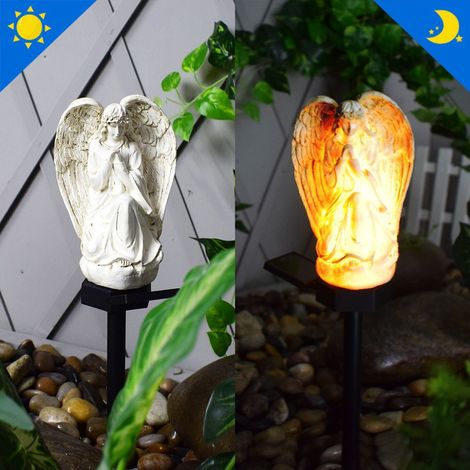 Lámpara de jardín solar para exteriores, que incluye una figura de ángel de resina (ángel blanco), elemento decorativo para jardines de estilo europeo. (1/5)