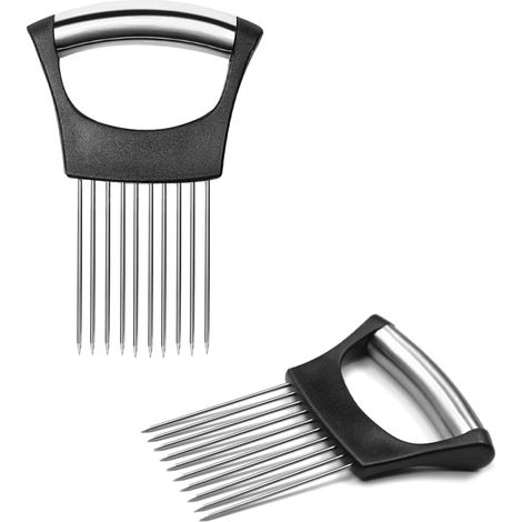 2 Pièces Pince à Oignon en Acier Inoxydable Fourchette à Oignon Tranche Oignon Couteau à Oignon pour Couper la Viande Légumes Fruits Cuisine Outil Coupe Tranche (1/5)