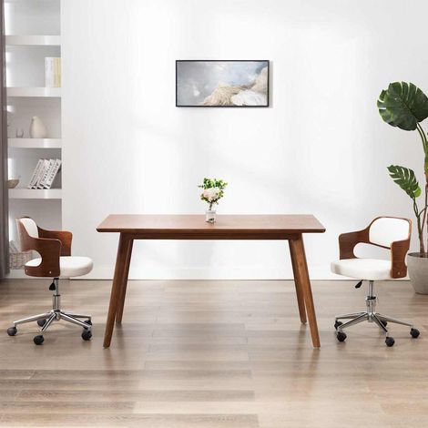 vidaXL Chaise pivotante à manger Blanc Bois courbé et similicuir (1/5)