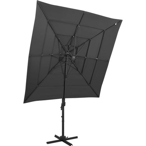 Parasol jardin droit à 4 niveaux avec mât,Anti-UV en aluminium Anthracite 250x250 cm -49335 (1/5)