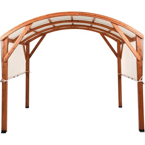 Cenador moderno de jardín de madera 303 x 300 cm techo de tela blanco crema Scopello (1/5)