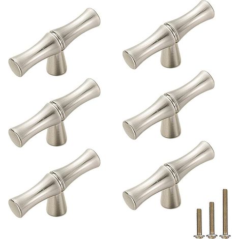 Set mit 6 massiven Möbelgriffen aus Zinklegierung mit Bambusknoten-Design — Dekorative Beschläge für Kommodenschubladen, Schränke, Kleiderschranktüren usw. (Einzelloch, silber) (1/5)
