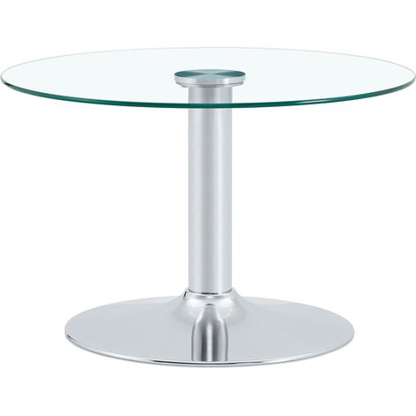 CHICFURN Mesa de centro redonda de 70 cm en vidrio templado y metal plateado, estilo moderno (1/5)
