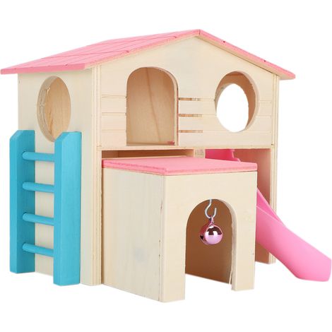 Maisonnette en bois pour hamster, jouet d'exercice pour hamster, aire de jeux amusante, rose (1/5)