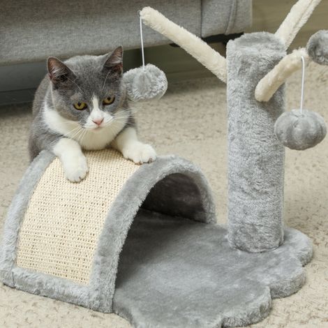 Árbol pequeño para gatos con cama dos pelotas de juego y rascador Ideal para gatos pequeños y medianos color gris claro (1/5)