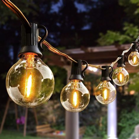 30 m lange Lichterkette für den Außenbereich, 50 + 2 G40 LED-Lampen, IP44 wasserdicht, ideal für Terrassen und Partys, Helligkeit per Fernbedienung einstellbar. (1/5)