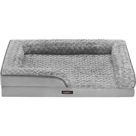 Cesta para perros cama ortopédica para mascotas espuma tipo huevera bordes acolchados elevados funda extraíble de tela de felpa con estampados rosas 91 x 68 x 16 cm gris paloma 120006814