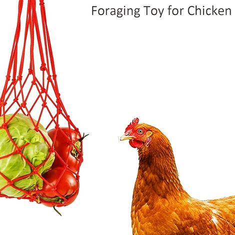 Mangeoire suspendue poulet & légumes, adaptée aux volailles et canards - Rouge (1/4)