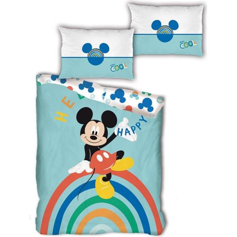 Parure de lit simple- Mickey sur un arc en ciel - 140 cm x 200 cm (1/2)