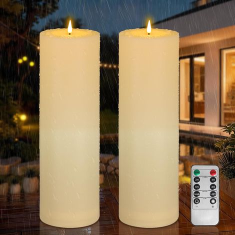Lot de 2 Bougies LED 10x30cm Étanches IP65 Flamme Vacillante avec Télécommande et Minuterie pour Jardin (1/5)