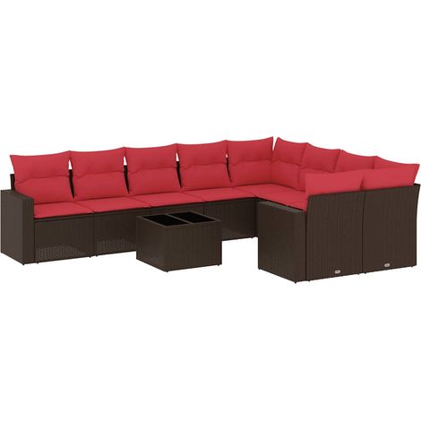 vidaXL Set Divani da Giardino 10pz con Cuscini in Polyrattan Marrone (1/5)