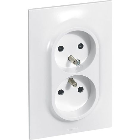 Double Power Outlet with Earth, Screw or Claw Fixing, Child Safety Shutters, For Renovation and New Installations (1/5)