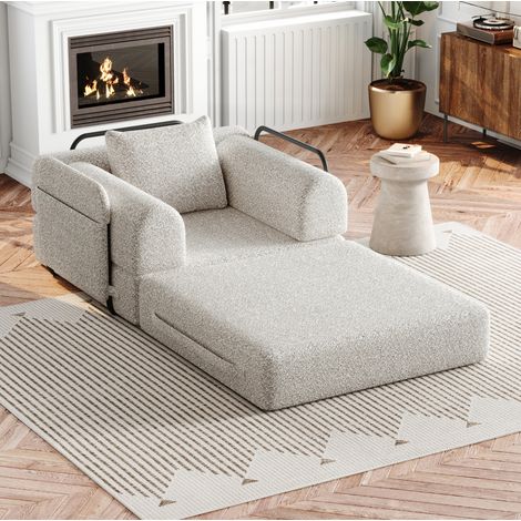 Sofá cama de 1 plaza 181,6 x 94 x 49,5 cm, tela de chenilla caqui, modular FloraGrace (1/5)