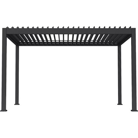 HOME DELUXE Lamellenpavillon FAYLA – Elektrisch, Aluminium, Anthrazit (407 x 297 x 250 cm)  Moderne Terrassenüberdachung mit Lamellendach  Elektrischer Lamellenpavillon, motorisierter Lamellenpavillon (1/3)