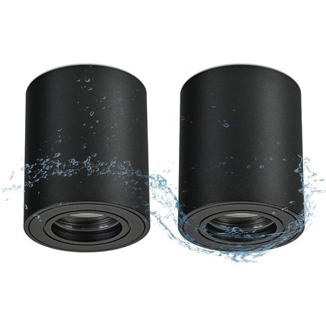 Spot en Saillie IP44, Plafonnier Salle de bain, Spots de Plafond 230V avec GU10 douille, Ø80x95mm Aluminium Rond Noir downlight pour Modules GU10 et LED, Lot de 2 (1/5)