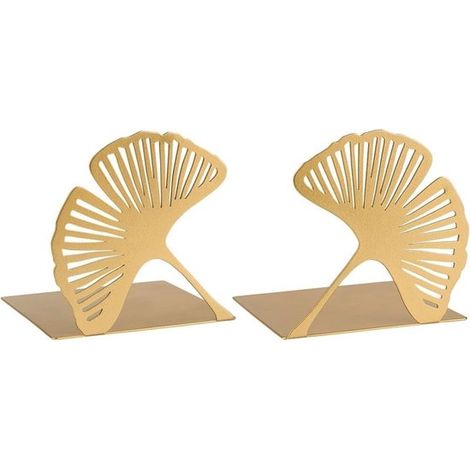 Ginkgo – Set mit 2 dekorativen, goldfarbenen Buchstützen aus Metall mit durchbrochenem Muster (1/2)
