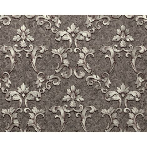 Barock Tapete EDEM 9085-29 heißgeprägte Vliestapete geprägt mit floralen 3D Ornamenten schimmernd grau silber platin 10,65 m2