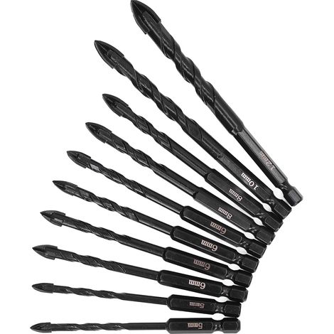 10 Forets à Béton en Carbure avec Tige Hexagonale pour Perceuse à Percussion (1/5)
