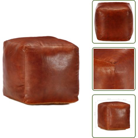The Living Store Pouf Hellbraun 40 x 40 x 40 cm Echtes Ziegenleder - Fußhocker (1/5)