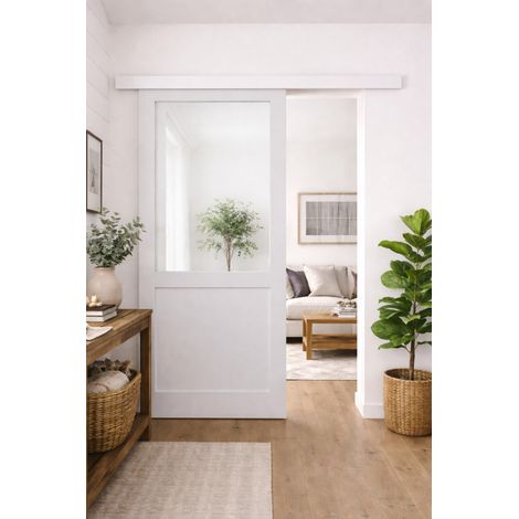 Porta Scorrevole Officina Bianca H204 x L73 senza montante + Binario in alluminio bianco