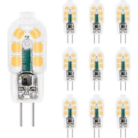 Ampoule Hotte Aspirante G4 LED 12V 2W Blanc Froid 6000K, 200LM, Halogène G4, LED Lampe G4 12V AC DC pour Camping Car/Hotte Cuisine, non-dimmable, lot de 10 [Classe énergétique A+]