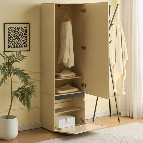 Meuble de rangement étroit avec miroir et tringle extensible – Armoire d’entrée moderne, gain de place pour couloir, chambre et appartement. (1/5)