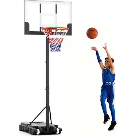 Sistema di canestro da basket regolabile (100-212 cm) per bambini, mobile, con pannello posteriore infrangibile, base riempibile (1/5)