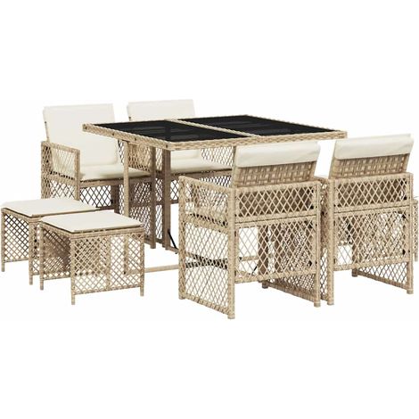 Maison Exclusive - 9-tlg. Garten-Essgruppe mit Kissen Beige Poly