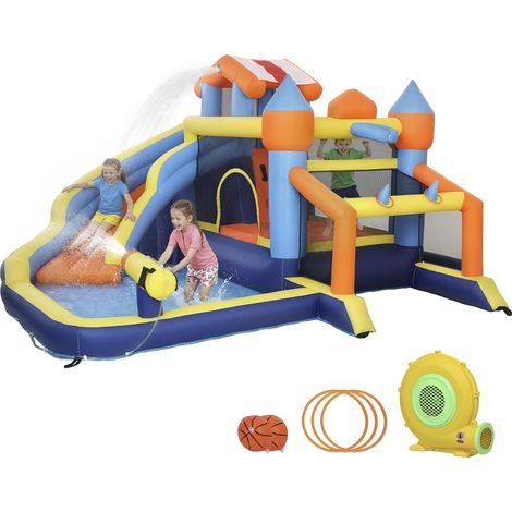 8-in-1 aufblasbares Hüpfburg-Set mit Gebläse, Rutsche, Pool, Trampolin und Kletterwand für drinnen und draußen, 350 x 325 x 210 cm, mehrfarbig