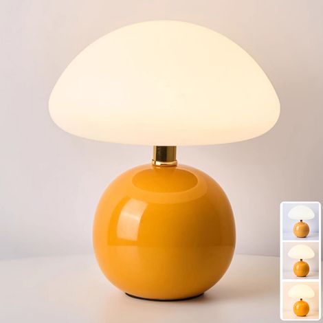 Lampe de table champignon, lampe de chevet, lampe artistique à base en céramique, lampe de bureau à intensité variable en continu, 3 modes d'éclairage (1/5)