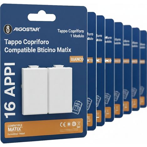 Aigostar Tappo copriforo Bianco compatibile Serie Biticino Matix 16 Pezzi