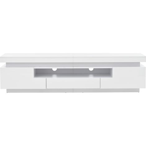 Hochglänzendes weißes TV-Möbel mit LED, 175 x 38 x 45 cm, für TV bis 75 Zoll (1/5)