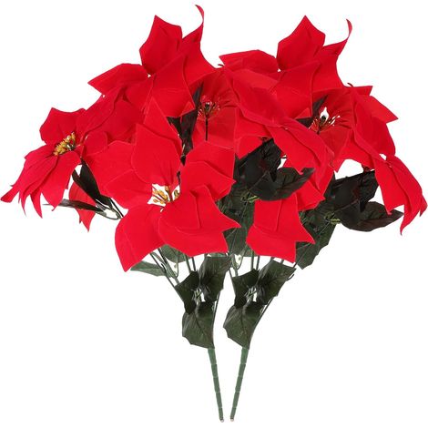 Fiori Artificiali Poinsettia Set 2 Pezzi Natalizi Rossi (1/5)