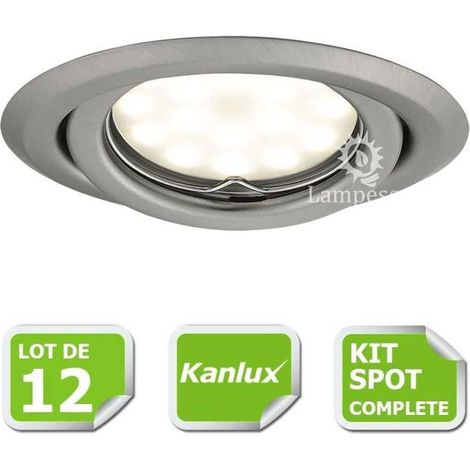 Kit complete de 12 Spots encastrable chrome mat orientable marque Kanlux avec GU10 LED 5W blanc froid 6000K (1/4)