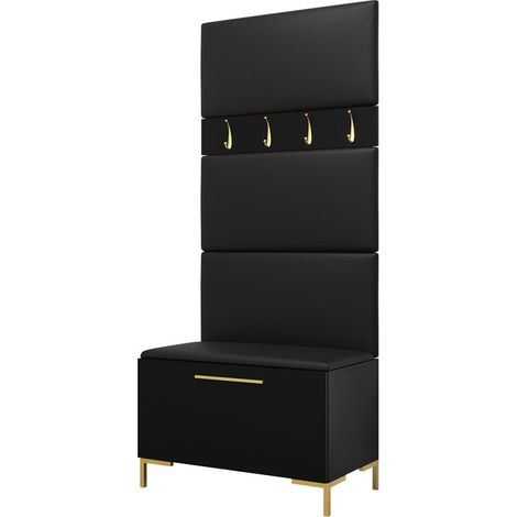 Meuble d'entrée Nomal III, Faux cuir Soft 011, 196x84x46cm, Stratifié, Faux cuir, Murale, À poser (1/5)