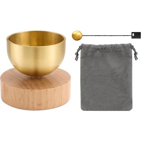 Bol Chantant - Ensemble mini bol chantant - Bois - Laiton - Avec cloche en laiton - Utilisé pour se détendre - Adapté à la méditation et au yoga - 443.5cm - Goud (1/5)