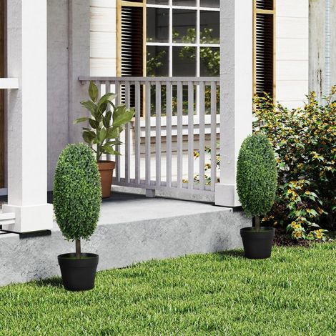 Lot de 2 plantes artificielles en pot, arbres synthétiques résistants aux UV, plastique et ciment vert (1/5)