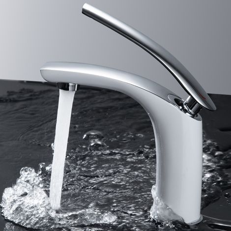 Robinet de Cuisine évier de salle de bain créatif moderne robinet de bassin en laiton massif monotrou (Blanc) (1/2)