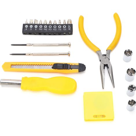 Kit Outil Maison Maniable Tournevis Douille Mètre Ruban Cutter Acier Carbone Lot Multifonction Bricolage (1/5)