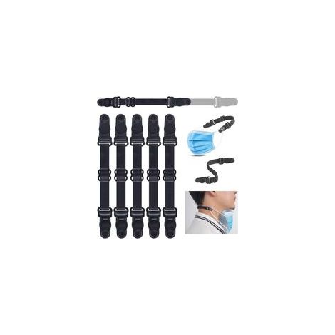 Lot de 5 protège-oreilles pour masques, réglables en continu - Crochets d'oreille pour masque de protection facial - Bande élastique extensible, Réduit la pression et améliore le confort (noir) (1/5)